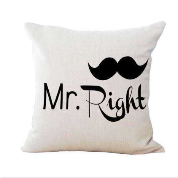 Mr Right Moustache and Mrs Always Right High Heels Couple Cushions